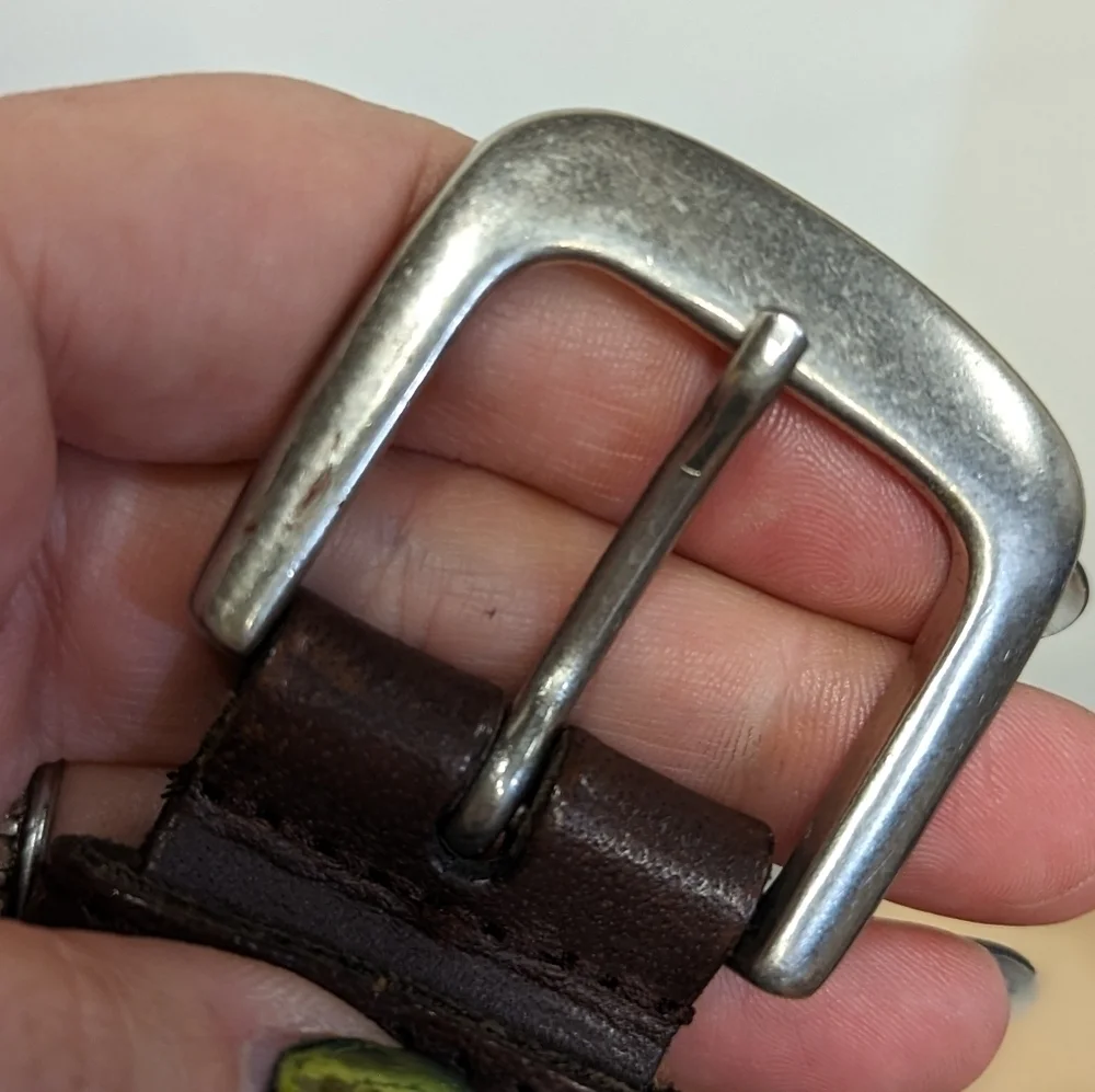 Vintage Wide Braided Brown Leather Belt with Nickel Buckle L